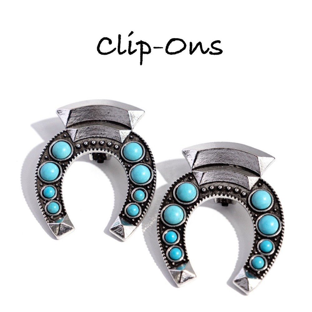 Turquoise Horseshoe Clip-On Earrings